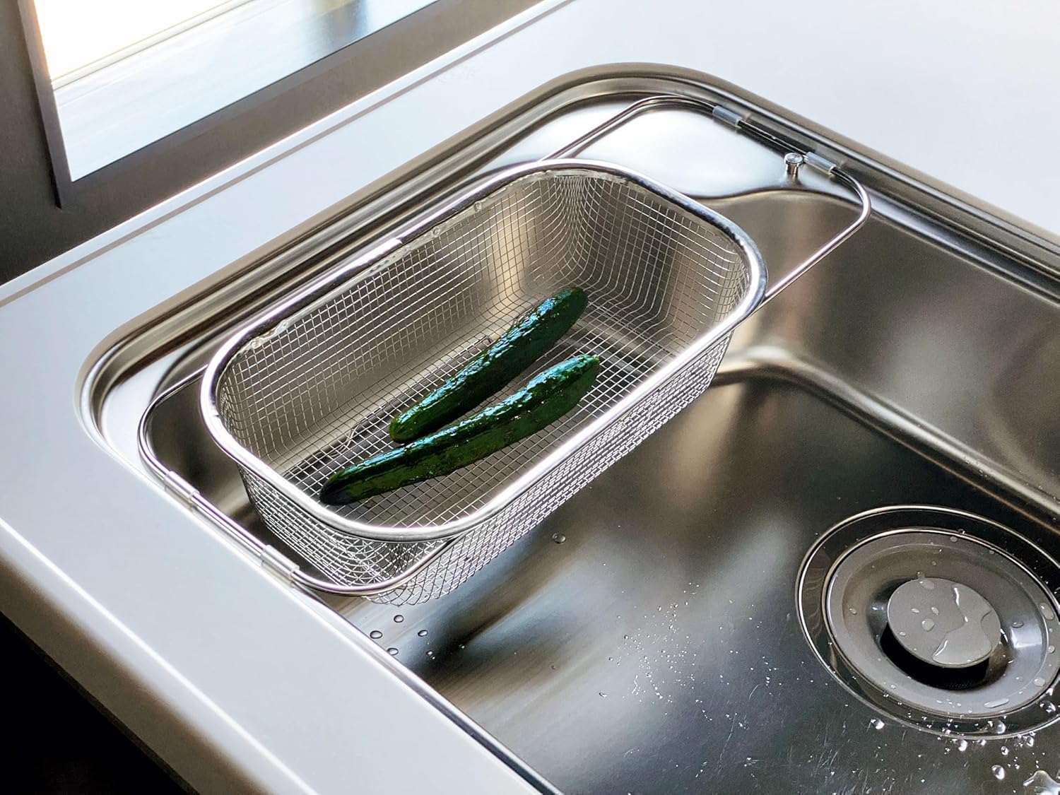 すっきり暮らす 水切りかご 深型 シンク渡しタイプ ステンレス 燕三条 日本製 ＆ 水切りマット ＆ スポンジ