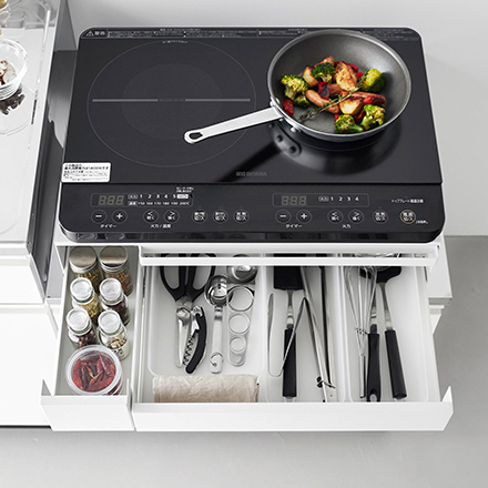 tower タワー IHクッキングヒーターラック 引き出し&スライドテーブル ホワイト 1923