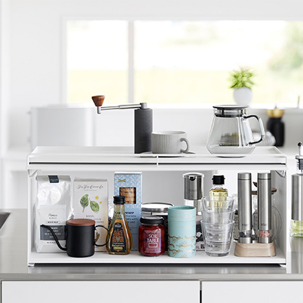 tower タワー 前が開くキッチンカウンター上収納ラック D24 ホワイト 1454