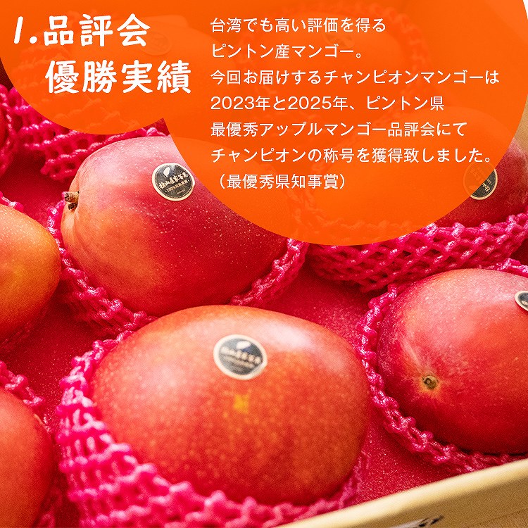 マンゴー 1.2kg以上 (2ー3玉程度) 台湾産 ピントン産 台湾から直送 チャンピオンマンゴー 糖度16度以上 産直 同梱不可 指定日不可