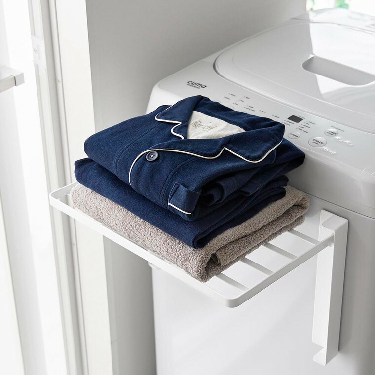 山崎実業 tower 使いやすい高さに開くマグネット洗濯機横折り畳み棚 タワー 10019 10020 / ブラック