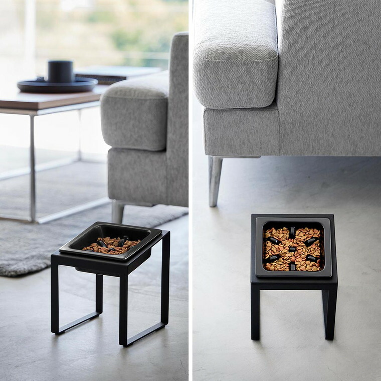 山崎実業 tower 早食い防止ペットフードボウルスタンド タワー 斜めハイタイプ 10239 10240 / ブラック