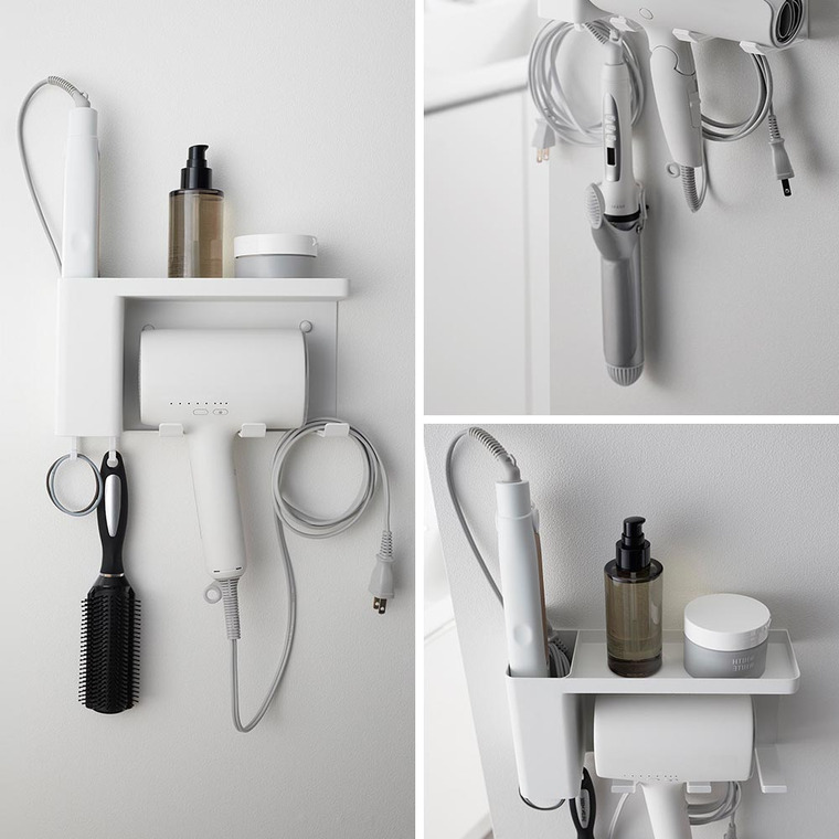 山崎実業 tower 壁付けドライヤー&ヘアーアイロンホルダー タワー トレー付き 10254 10255 / ブラック