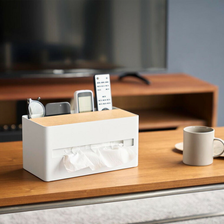 山崎実業 RIN 厚型対応ティッシュケース&リモコンスタンド リン 10414 10415 / ナチュラル