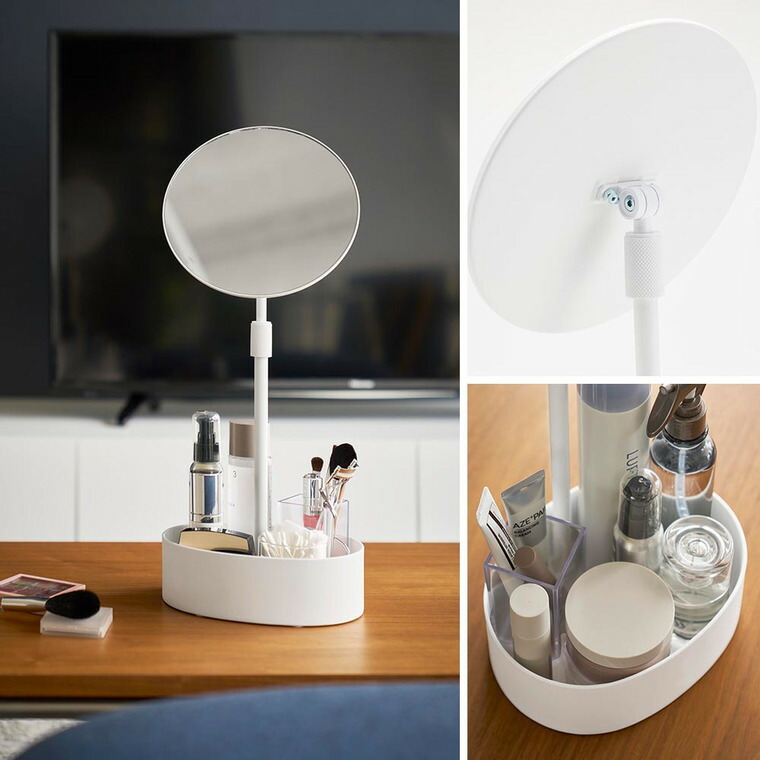 tower 高さと角度が調節できる収納付きスタンドミラー タワー 山崎実業 10418 10419 送料無料 / ホワイト