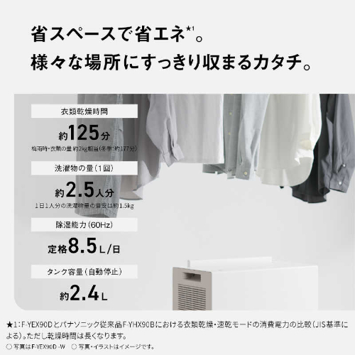衣類乾燥除湿機 エコ・ハイブリッド方式 ［木造10畳まで / 鉄筋20畳まで］ クリスタルホワイト パナソニック F-YEX90D-W