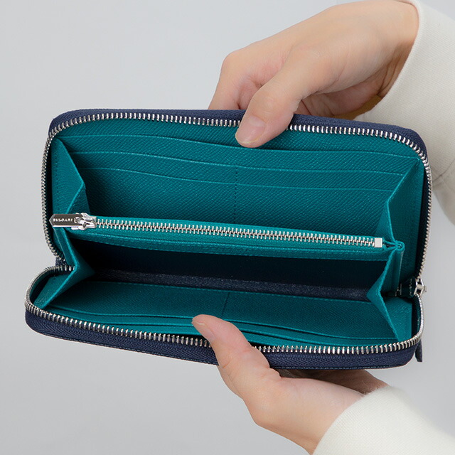 ブルガリ 長財布 メンズ BVLGARI レザー 288254 BL ME ネイビー グリーン ウォレット ブランド 高級 おしゃれ プレゼント 実用的