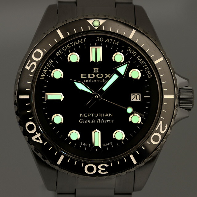 エドックス ネプチュニアン グランデ リザーブ デイト オートマティック 自動巻き 腕時計 メンズ EDOX 80801-3NM-NIN アナログ ブラック 黒 スイス製 ブランド おしゃれ 防水 プレゼント 男性