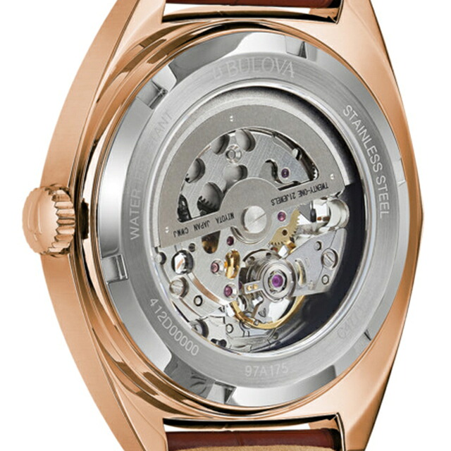 ブローバ クラシック サーベイヤー 自動巻き 腕時計 ブランド メンズ オープンハート BULOVA 97A175 アナログ シルバー ブラウン おしゃれ 防水 プレゼント 男性 実用的
