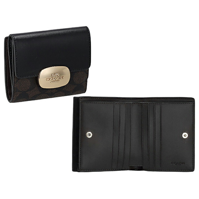 コーチ 二つ折り財布 レディース ブランド COACH CW801 IMXAQ ウォルナット/ブラック ウォレット 高級 おしゃれ プレゼント 実用的