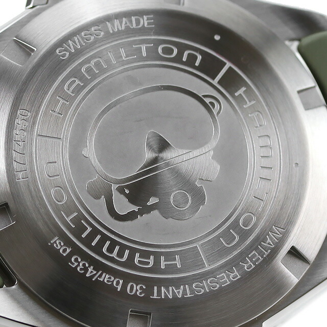 ハミルトン カーキ ネイビー オープンウォーター オート 41mm 自動巻き 腕時計 メンズ HAMILTON H77455331 アナログ ブラック モスグリーン 黒 スイス製 ブランド おしゃれ 防水 プレゼント 男性 実用的