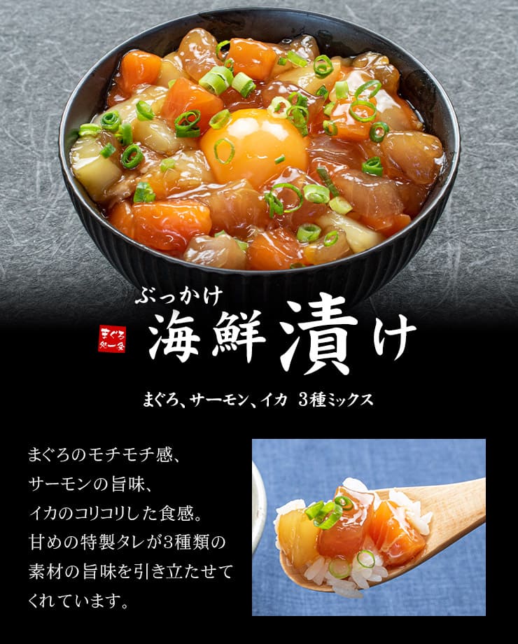 海鮮漬け6食セット 天然マグロ サーモン イカ [海鮮漬け6食セット]