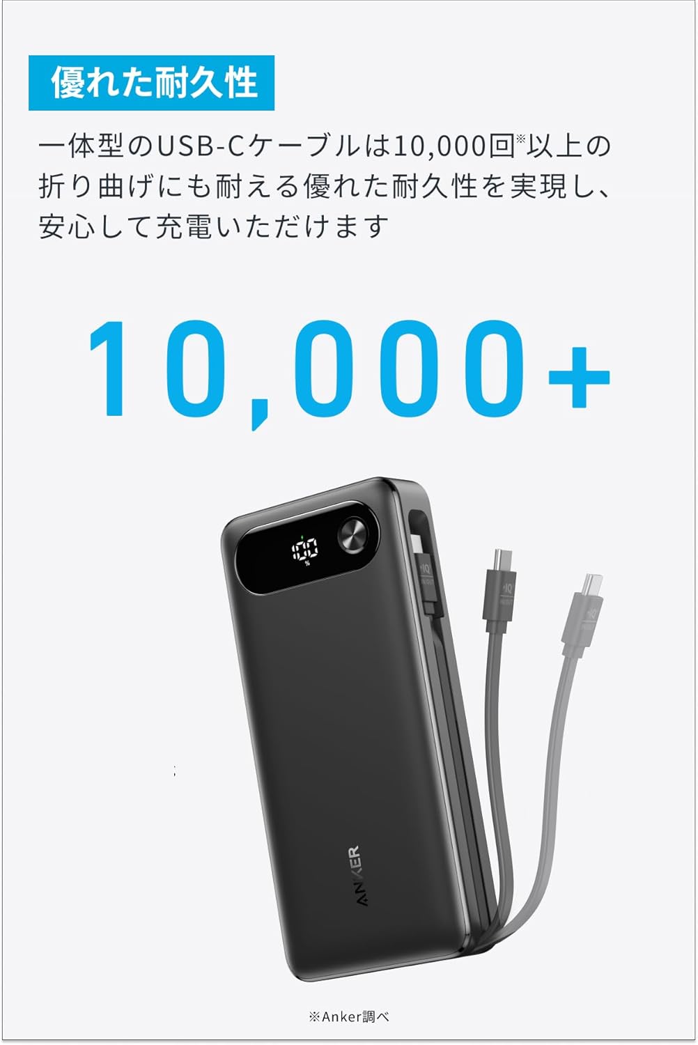 Anker Power Bank (20000mAh, 87W, Built-In USB-C ケーブル) ブラック