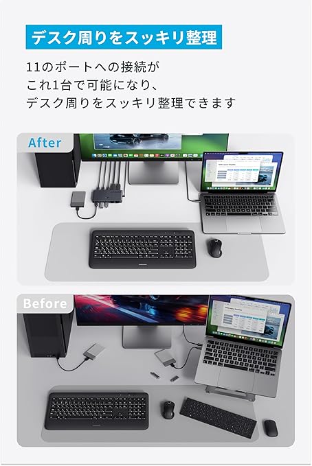 Anker KVM Switch (4K, For デスクトップ & ノートPC) 11-in-1 切替器100W PD対応 4K 60Hz HDMIポート 5Gbps高速データ転送 USB-A,Cポート搭載 ワンクリックで2台のパソコンを簡単切替 MacBook/iPad/Dell/Steam Deck 他対応