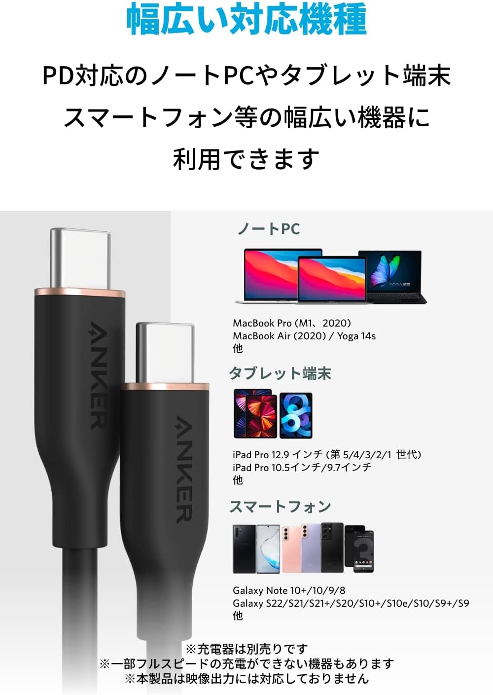 Anker PowerLine III Flow USB-C & USB-C ケーブル 0.9m ミッドナイトブラック