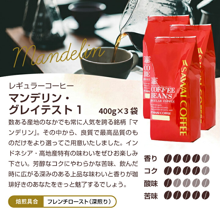 澤井珈琲 ガツンと響くビターな飲み応え マンデリン グレイテスト1 中挽き