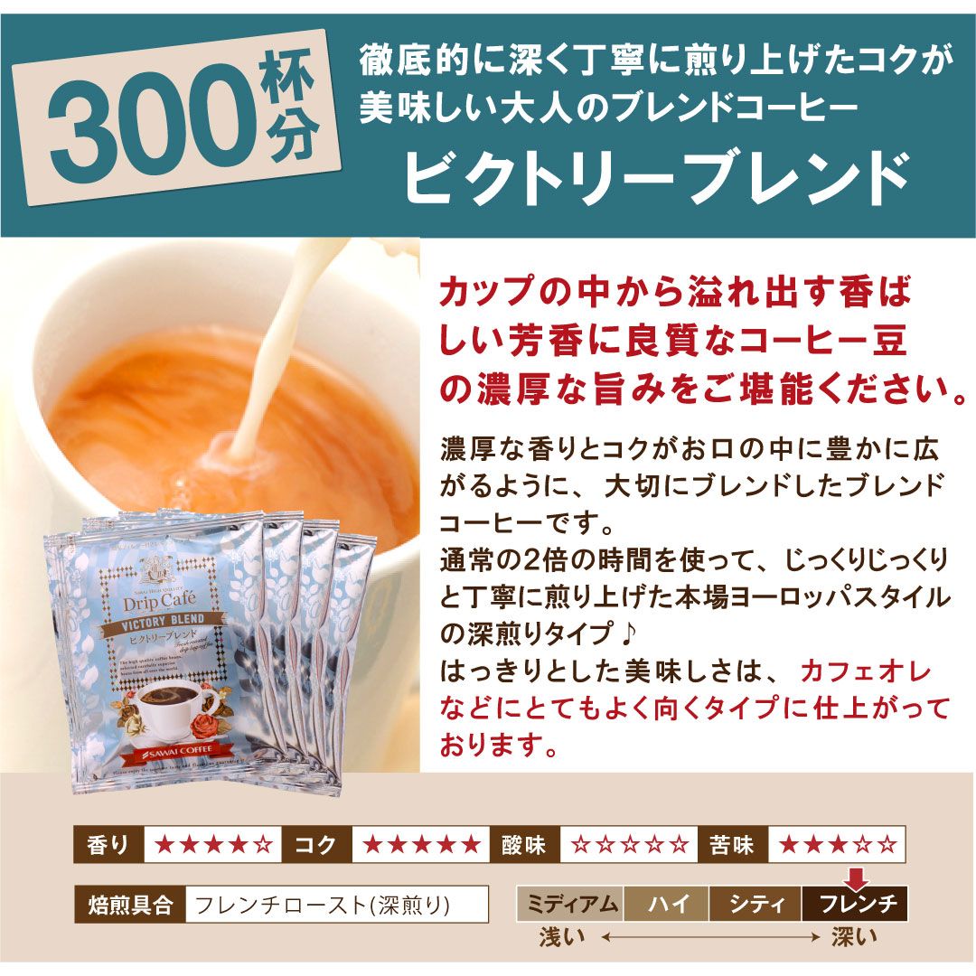 澤井珈琲 やさしさ派も濃厚派も満足のギガ盛りドリップパック ドリップコーヒー フォルテシモ ビクトリー 300袋 フォルテシモ300袋