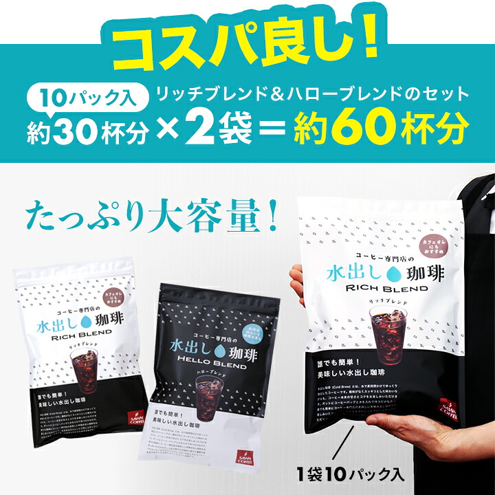 澤井珈琲 白は爽やか、黒はリッチ。白と黒の贅沢水出し珈琲パック アイスコーヒーパック リッチブレンド ハローブレンド 20パック 60杯分