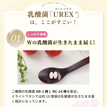 ミライトワタシ 乳酸菌UREX(ユーレックス) 善玉菌サプリメント 飲むフェムケア UMARERU