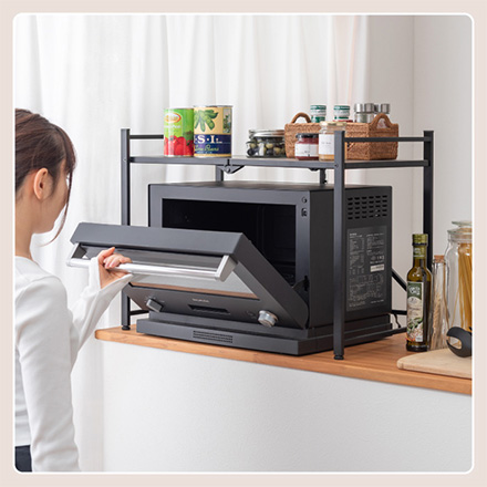 レンジラック レンジ棚 レンジ置き 石目調フォールディング ブラック LFS-53