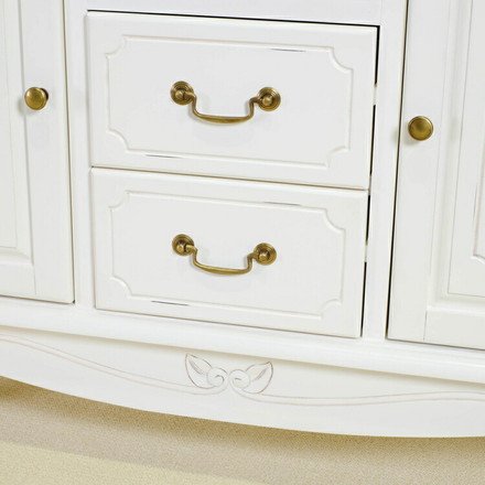 キャビネット 幅110cm マホガ二ー材 完成品 ホワイト 高級感 エレガント ホワイト ミニチェスト ローチェスト