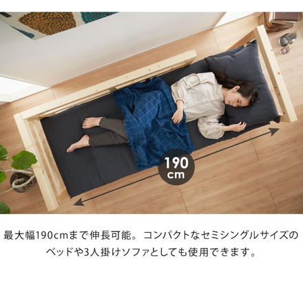ソファベッド セミシングル 本体のみ フレームのみ 外寸幅152~202cm 座面幅40~190cm すのこ 伸長式