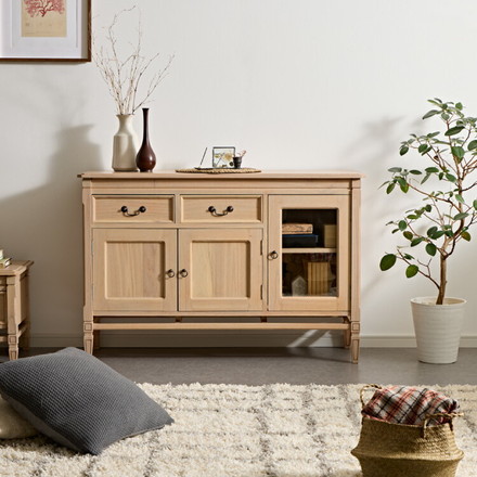 キャビネット 幅120cm 完成品 ローキャビネット 木製 棚 収納 チェスト リビングボード ナチュラル ミンディ