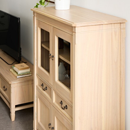 キャビネット 幅85cm 完成品 ハイキャビネット 木製 棚 収納 チェスト リビングボード ナチュラル ミンディ