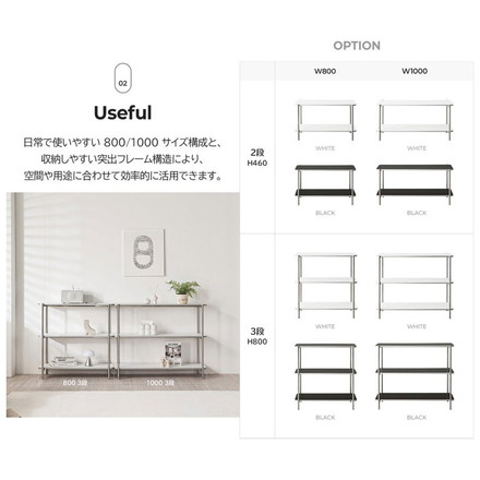 roomnhome イージー ラック オープンシェルフ 幅80 ステンレス ラック オープンラック 2段 スマート ローボード ブラック