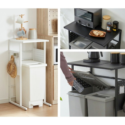 ゴミ箱上ラック 伸縮タイプ 幅38.5cm~幅62cm 45Lゴミ箱×2個用 キッチンスペースラック 1段 キッチンラック スチールラック ホワイト