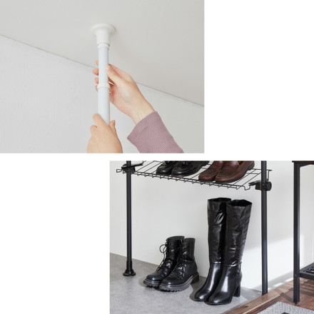 突っ張り シューズラック 8段 スリム 省スペース 棚自由自在 下駄箱 スリム 玄関収納 薄型 靴 靴箱 靴ラック ブラック