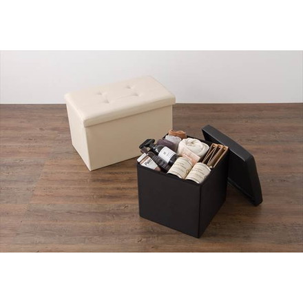 スツール 収納 正方形 38×38cm ボックス 折りたたみ PVCレザー ブラウン