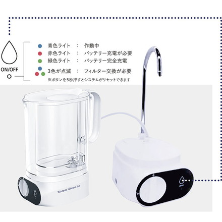 高速ポット型浄水器 LifeWater Jug ろ過 水道水 充電式 除菌 PFAS(PFOS/PFOA)除去 総トリハロメタン除去 浄水ポット waterpoint WPJG-01