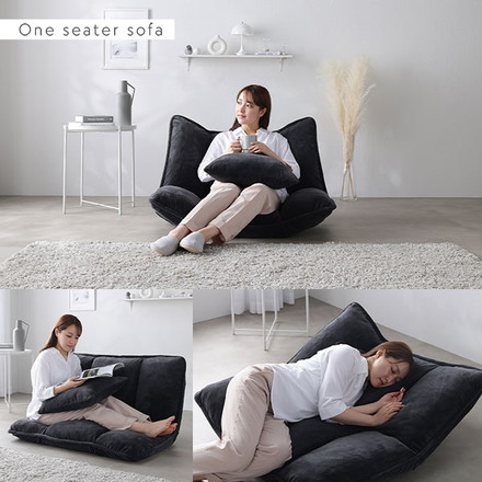 リクライニング フロアソファ 2人掛け ブルーグレー ソフト生地 リビング ソファ カバーリング仕様 リビングソファ