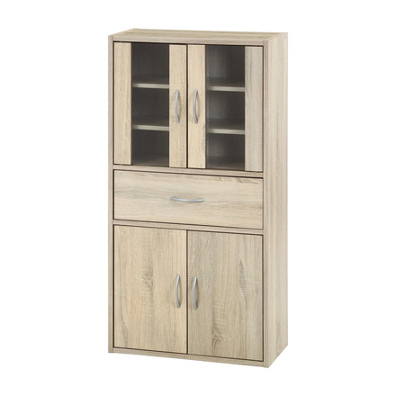 キッチンキャビネット 幅60cm ミドルサイズ ホワイトオーク 木目調 北欧 ガラス扉 食器棚 キッチン収納 大容量