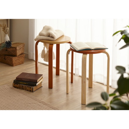 木製 曲脚イス 同色2脚セット 椅子 丸いす 丸椅子 丸イス スツール スタッキングチェアー シンプル ウッド ブラウン