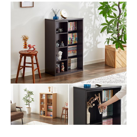 本棚 書棚 スライド式 幅60 シングル 4段 木製 収納 大容量 ブックシェルフ 木目 オーク