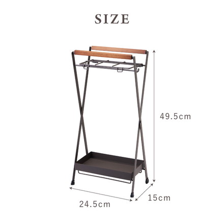 傘立て 折りたたみ コンパクト スリム ヴィンテージ風受け皿取り外し ZK-501 玄関収納 折り畳み アンブレラホルダー ブラウン