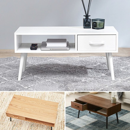 テーブル センターテーブル 幅80cm モダン 北欧 韓国インテリア 引出し 付き 天然木 タモ材 ウォールナット UV塗装 収納 コンパクト ブラウン