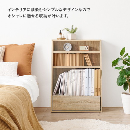 本棚 幅60cm ロータイプ 棚板 1cmピッチ調節 引き出し付き A4 A5 文庫本 漫画 コミック 雑誌 マガジン ブラウン