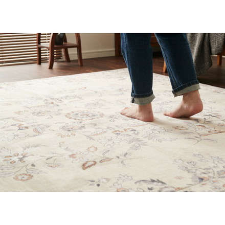 洗えるラグ 130×190cm オリエンタル柄 シャビー シック カーペット ペルシャ絨毯風 デザインラグ ソフトフランネル ラグマット ベージュ[240639600]