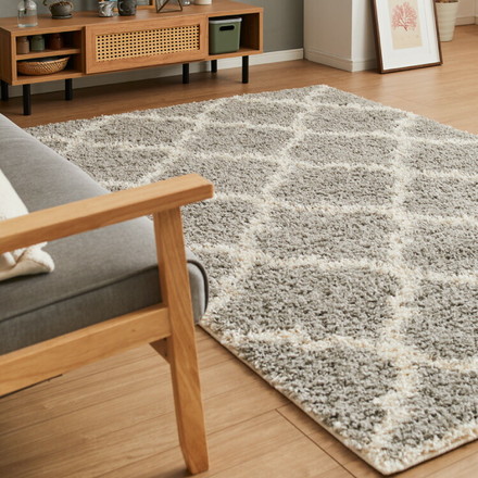 ラグ 130×190cm 厚手 シャギーラグ ベニワレン モロッカン モダン ウィルトン織り カーペット ラグマット ウィルトンラグ グレー[240640210]