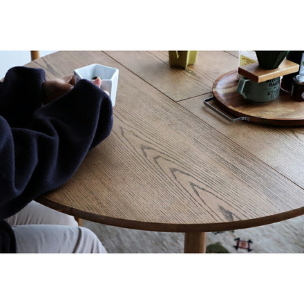 ダイニングテーブル 伸長式 幅90(120)cm 丸テーブル ラウンドテーブル 楕円形 木製 変形