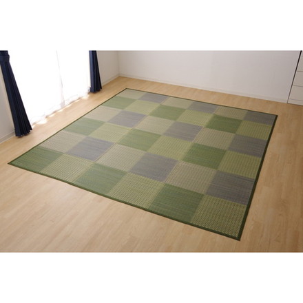 い草ラグ 花ござ カーペット ラグ 3畳 格子柄 市松柄 ピーア ブルー 本間3畳