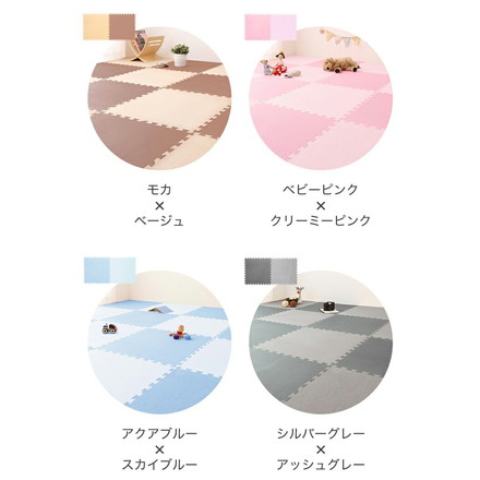 ジョイントマット 大判 60cm 32枚 6畳相当 レイアウト自由★安心素材のカラフルプレイマット【PlayMO】 グリーン×ベージュ