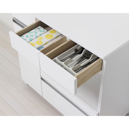 キッチンカウンター 完成品 幅82 レンジワゴン 間仕切り 背面化粧仕上げ 鏡面 白 ホワイト 食器棚 キッチンワゴン