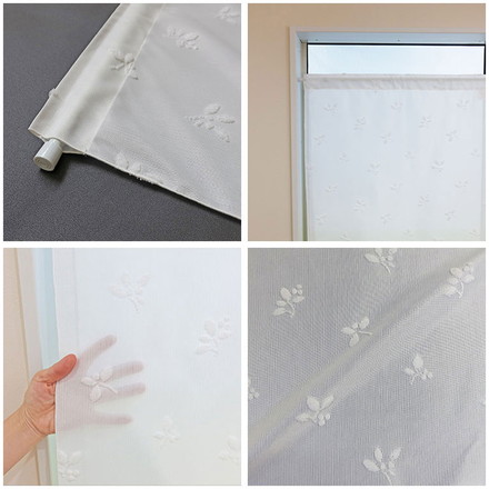 日本製 小窓レースカーテン 約巾70cm×丈120cm 小窓 出窓 カフェカーテン 遮熱 断熱 UVカット 目隠し