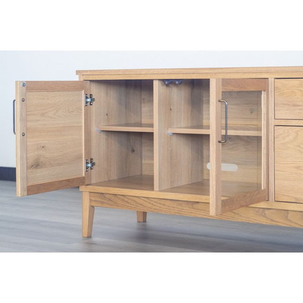 マルチリビングボード 幅135cm 天然木 日本製 テレビ台 ローボード 収納棚 オイル仕上げ ガラス扉