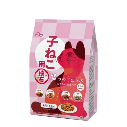 ペットライン 懐石 2つのごほうび フレーバータイプ 650g 国産 日本製 小分けパック 猫用 猫 キャットフード ドライ フード 総合栄養食 ご褒美 ごほうび おやつ 小魚添えペア