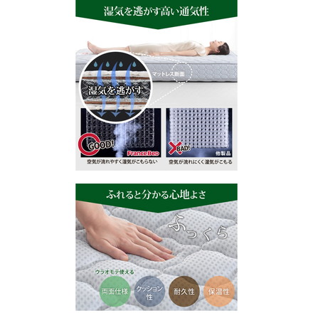 フランスベッド ツインサポートスプリングマットレス セミダブル 高密度連続スプリングマットレス 防ダニ 抗菌 防臭